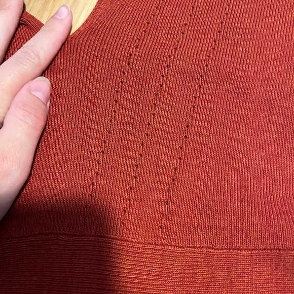 Free People Knit Mini Dress Ruffle Sleeve V-Neck Eyelets A-Line Cotton Blend - Picture 10 of 10